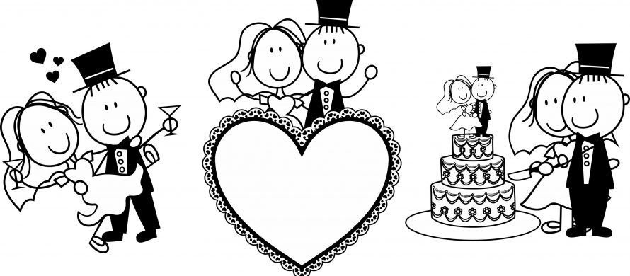 JesIdo2 14207571 - set of isolated cartoon couple scenes, ideal for funny wedding invitation
